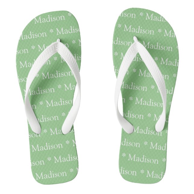 Custom name sage green white pattern flip flops (Footbed)