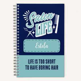 Custom Name Salon Life Gift for Hair Stylist Blue Notebook
