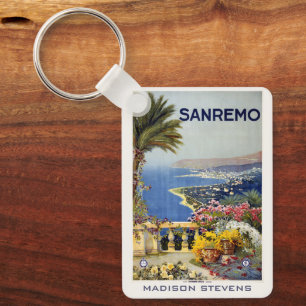 Custom name SanRemo Italy Vintage Travel Key Ring