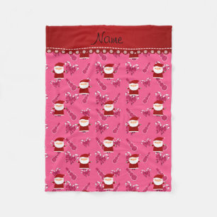 Custom name santa pink snowmen candy canes fleece blanket