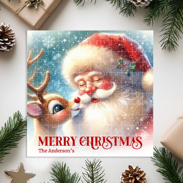 Custom Name Santa Rudolph Christmas Kids Gift   Jigsaw Puzzle (Custom Name Santa Rudolph Christmas Kids Gift Puzzle)