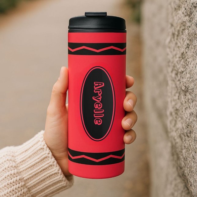 Custom Name Scarlet Red Crayon Drink Tumbler Mug (Creator Uploaded)