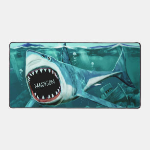 Custom Name Scary Shark Desk Mat