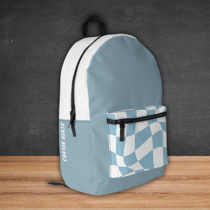 Custom Name School Backpacks - Blue Chequered