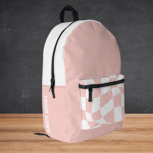 Custom Name School Backpacks - Pink Chequered (Pick Backpacks - Custom Name School Bags)