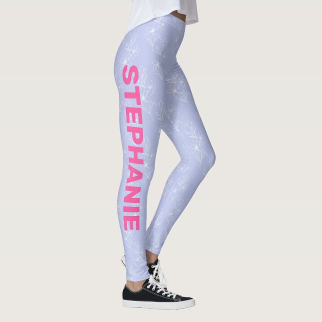 Custom name School team Light blue white flower Leggings (Right)