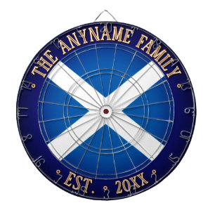 Custom Name SCOTLAND FLAG Dark Navy Border Dartboard