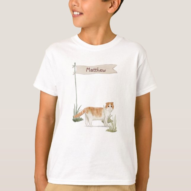 Custom Name Scottish Fold Cat Pet T-Shirt (Front)