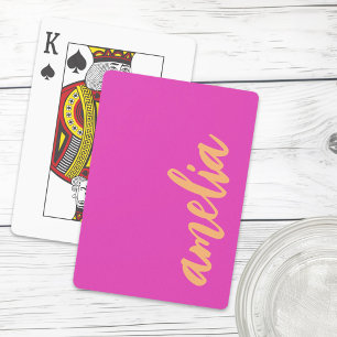 Custom name script bold magenta orange playing cards