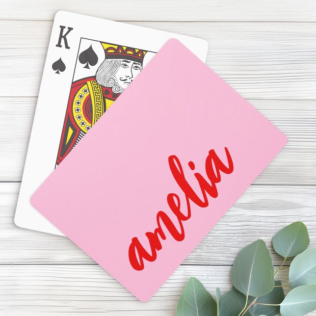 Custom name script bold pink and red playing cards (Custom name script bold pink and red poker cards)