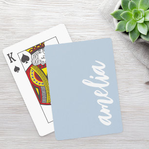 Custom name script light dusty blue and white playing cards