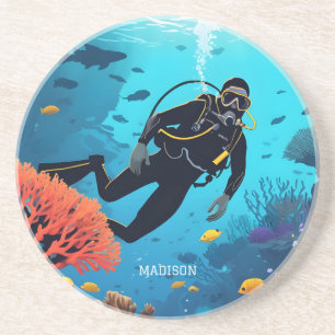 Custom Name Scuba Diver Coaster