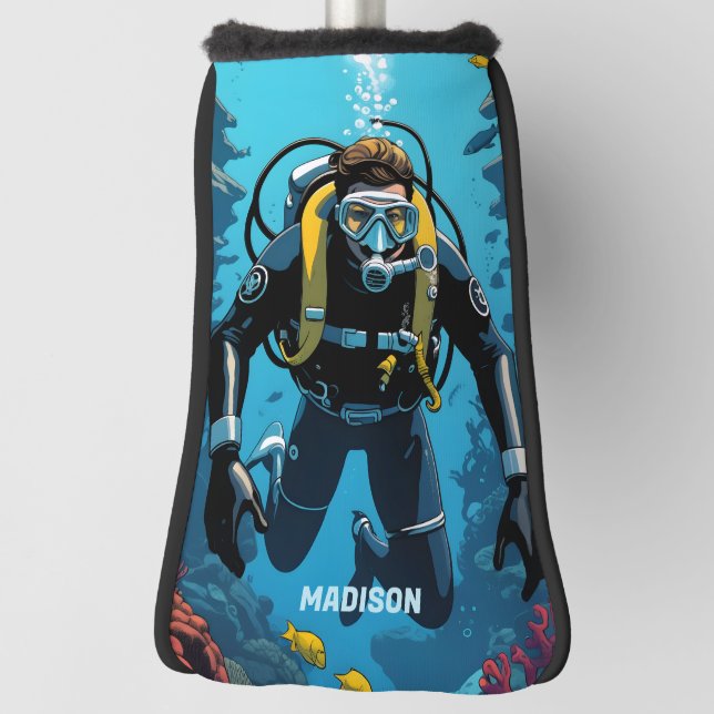 Custom Name Scuba Diver Golf Head Cover (Rotate 90)