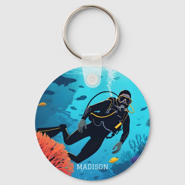 Custom Name Scuba Diver Key Ring (Front)