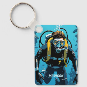 Custom Name Scuba Diver Key Ring