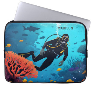 Custom Name Scuba Diver Laptop Sleeve