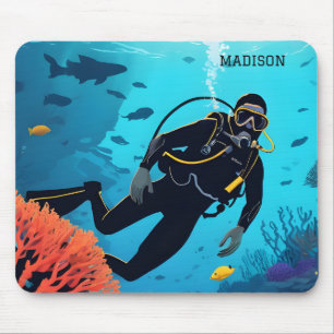 Custom Name Scuba Diver Mouse Mat