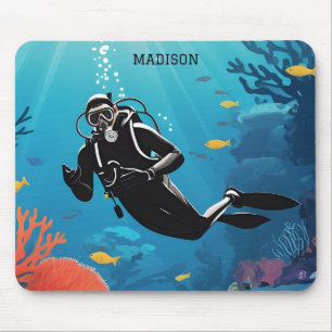 Custom Name Scuba Diver Mouse Mat