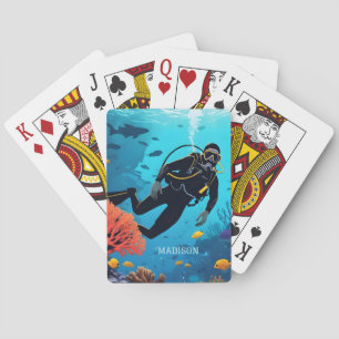 Custom Name Scuba Diver Playing Cards