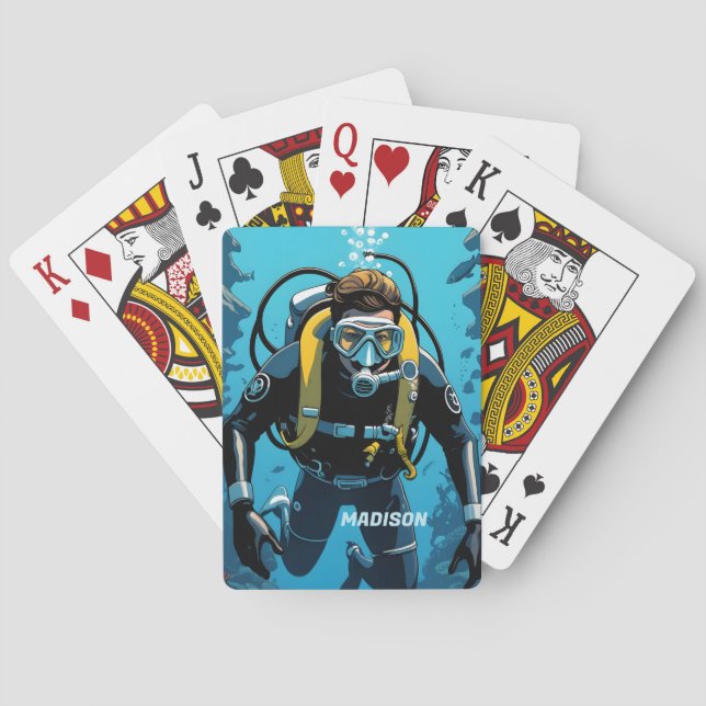 Custom Name Scuba Diver Playing Cards (Back)