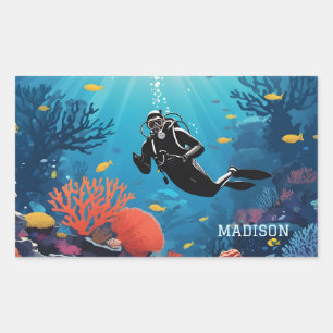 Custom Name Scuba Diver Rectangular Sticker