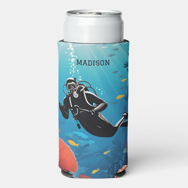 Custom Name Scuba Diver Seltzer Can Cooler (Seltzer Back)