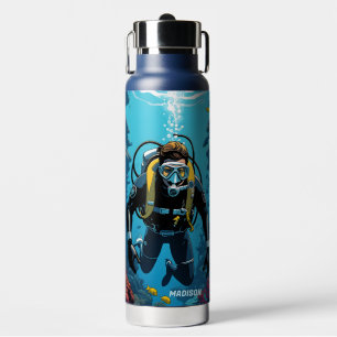 Custom Name Scuba Diver Water Bottle
