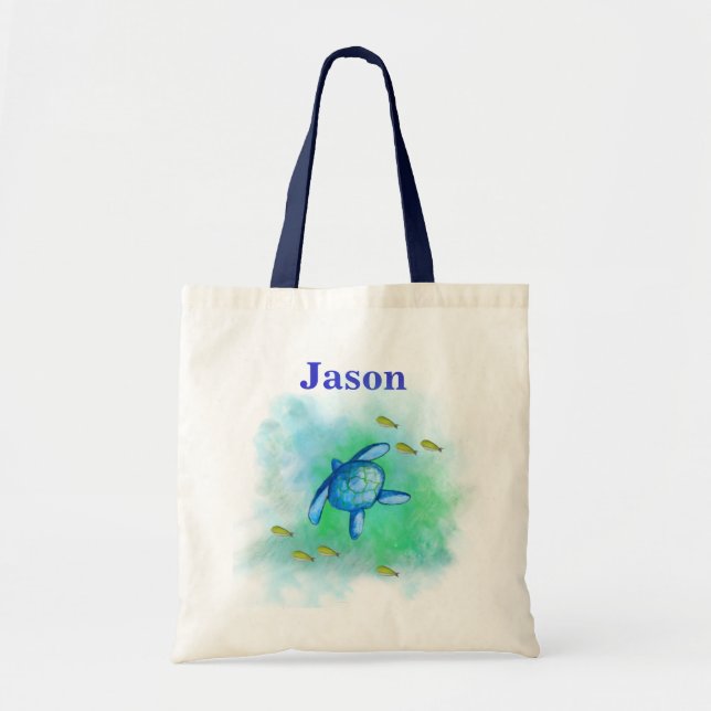 Custom Name Sea Turtle Tote Bag (Front)