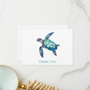Custom Name Sea Turtle White Thank You Card