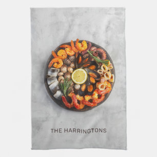 Custom name Seafood Platter Tea Towel