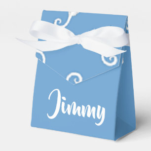 Custom name seahorses on blue favour box