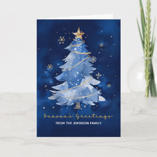 Custom Name Season’s Greetings Elegant Navy Gold Card