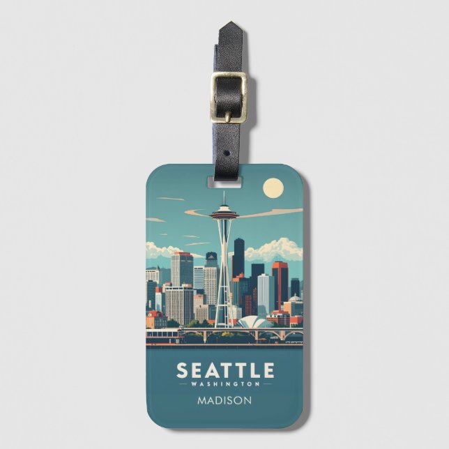 Custom Name Seattle Washington Luggage Tag (Front Vertical)