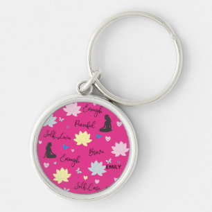 Custom Name Self Love Pink Floral  Key Ring