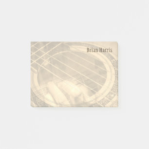 Custom name sepia acoustic guitar fingered chord post-it notes