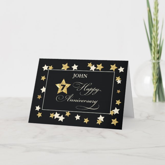 Custom Name Seventh Employee Anniversary Black Card (Front)