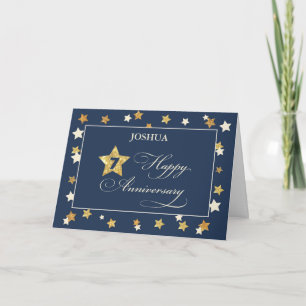 Custom Name Seventh Employee Anniversary Navy Gold Card
