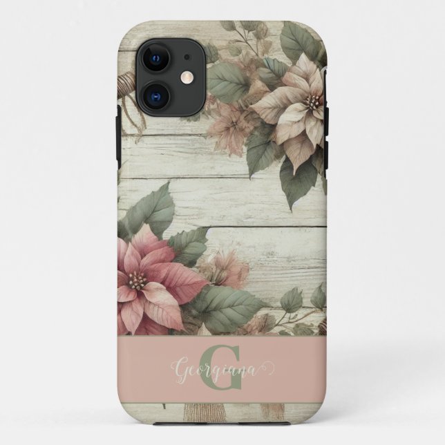 Custom Name Shabby Chic Pastel Poinsettias Garland Case-Mate iPhone Case (Back)