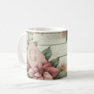Custom Name Shabby Chic Pastel Poinsettias Garland Coffee Mug