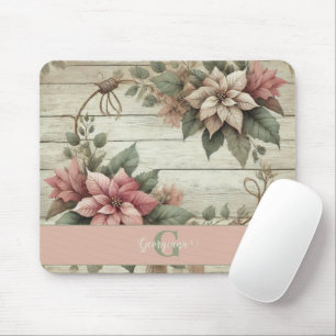 Custom Name Shabby Chic Pastel Poinsettias Garland Mouse Mat