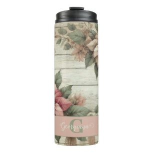 Custom Name Shabby Chic Pastel Poinsettias Garland Thermal Tumbler