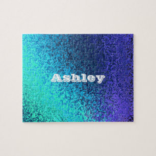 Custom Name Shades of Blue Abstract Gradient Jigsaw Puzzle