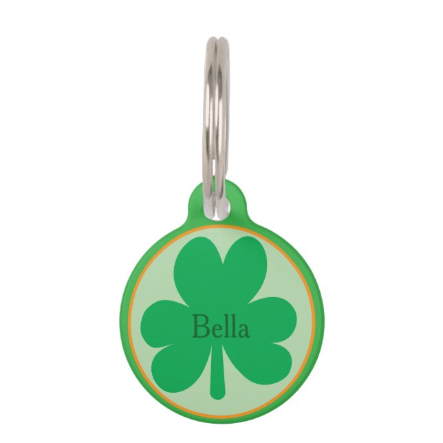 Custom Name, Shamrock Round Pet, Dog ID Tag (Front)