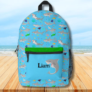 Custom Name Shark Design with Underwater Scene Printed Backpack