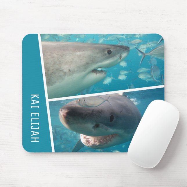 Custom Name Sharks Ocean Australia Photo Collage Mouse Mat (With Mouse)