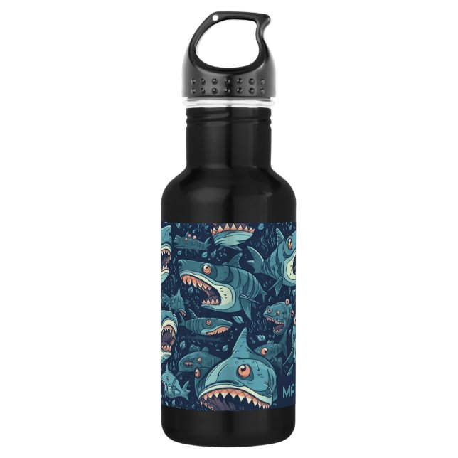 Custom Name Sharks Pattern 532 Ml Water Bottle (Front)