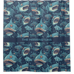 Custom Name Sharks Pattern Shower Curtain