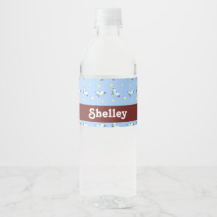Custom name sheep on blue water bottle label
