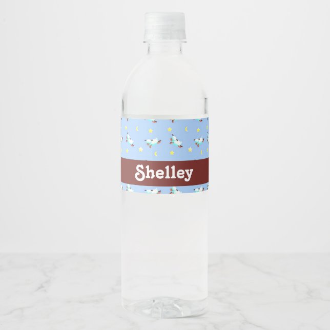 Custom name sheep on blue water bottle label (Front)