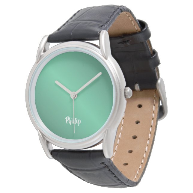 Custom name shiny turquoise watch (Angled)